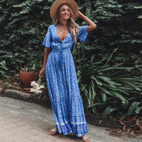 Boho Floral gypsy Print Maxi Dress - Picture 3 of 4